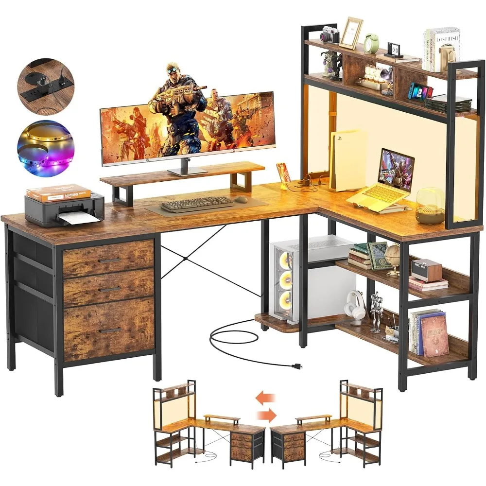 Gaming Desk With Hutch - Aheaplus L Shaped Desk with Hutch,