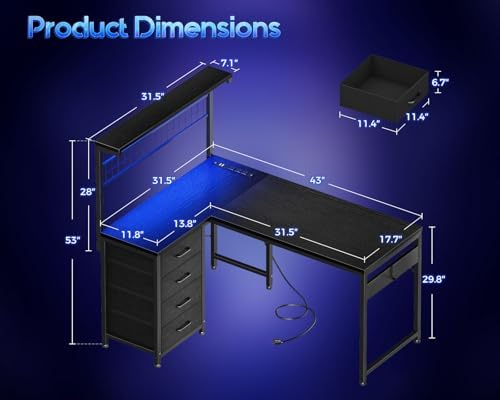 43” L Shaped Gaming Desk for S - Gaming Desk With Hutch ulasan dan harga