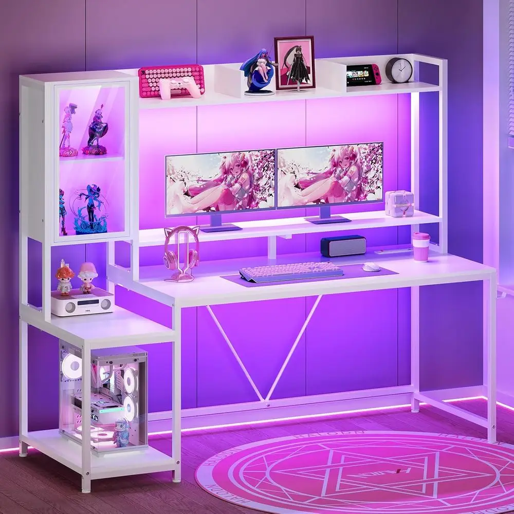 60 LED-lit Gaming Desk with Hu - Gaming Desk With Hutch ulasan dan harga