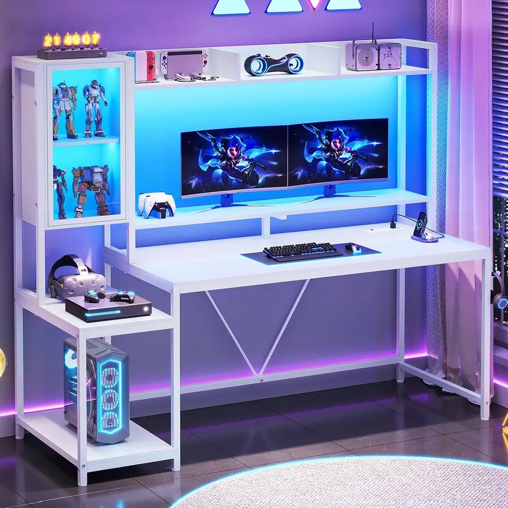 60 LED-lit Gaming Desk with Hu - Gaming Desk With Hutch ulasan dan harga