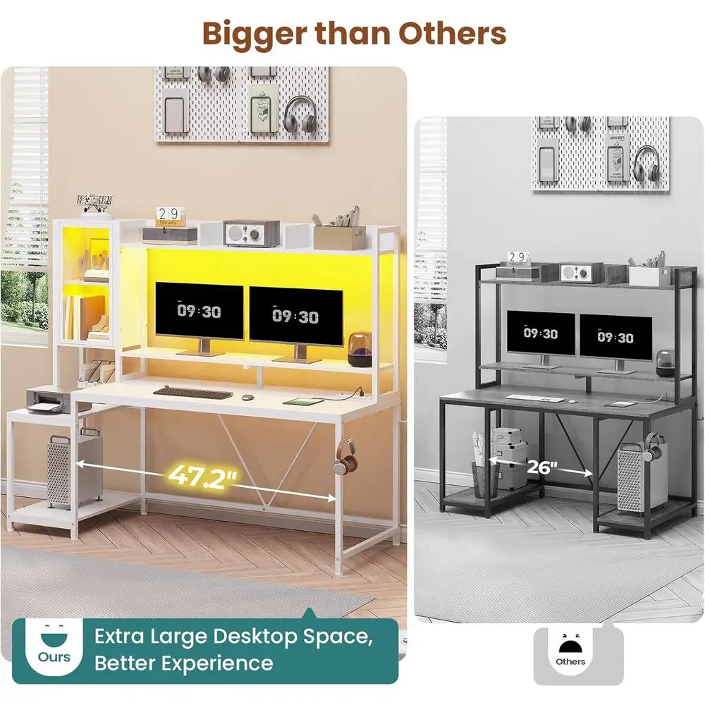 60 LED-lit Gaming Desk with Hu - Gaming Desk With Hutch ulasan dan harga
