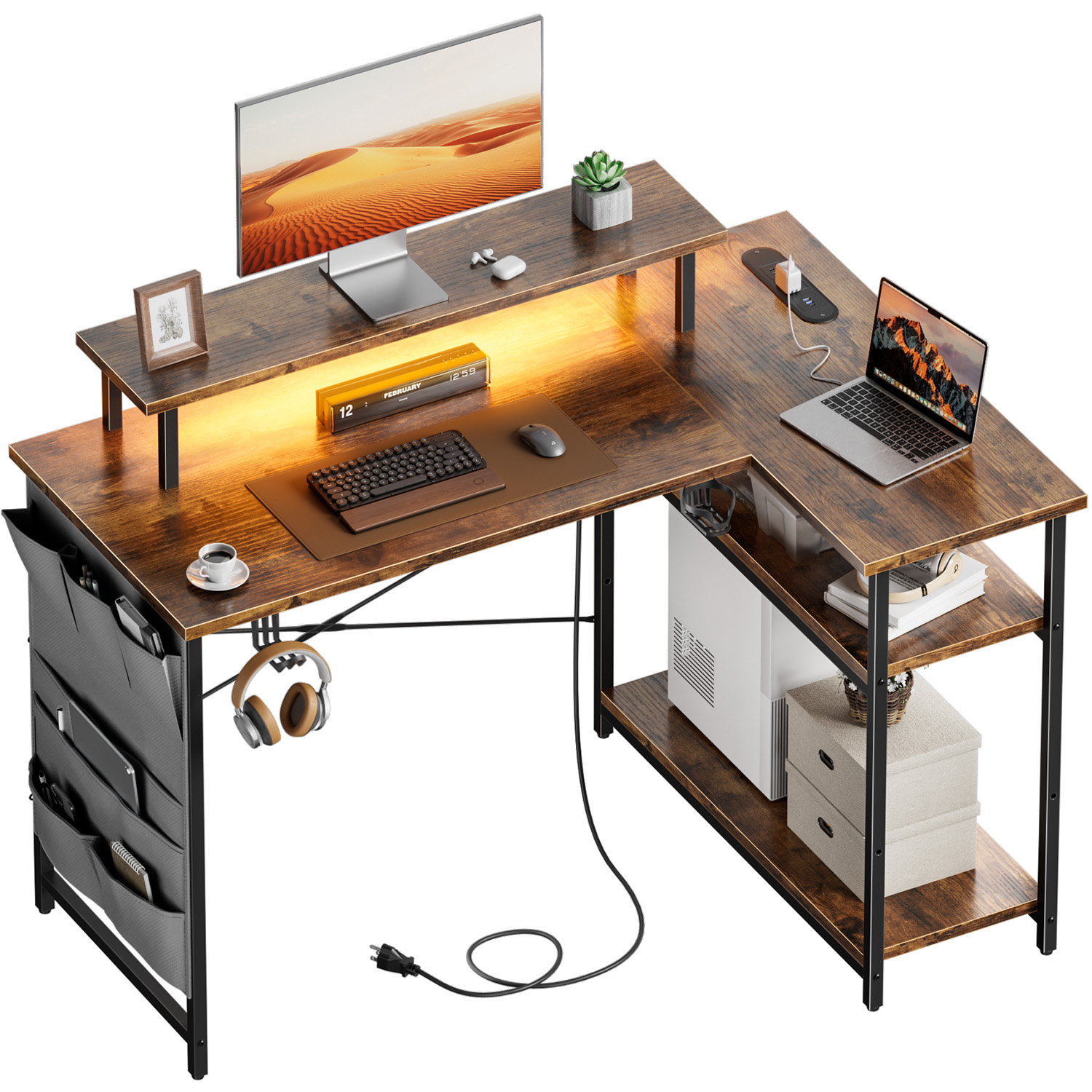 L-Shaped Computer Desk, Featur - Gaming Desk With Hutch ulasan dan harga