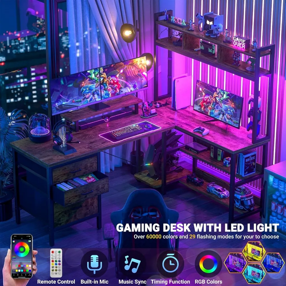 Aheaplus L Shaped Desk with Hu - Gaming Desk With Hutch ulasan dan harga