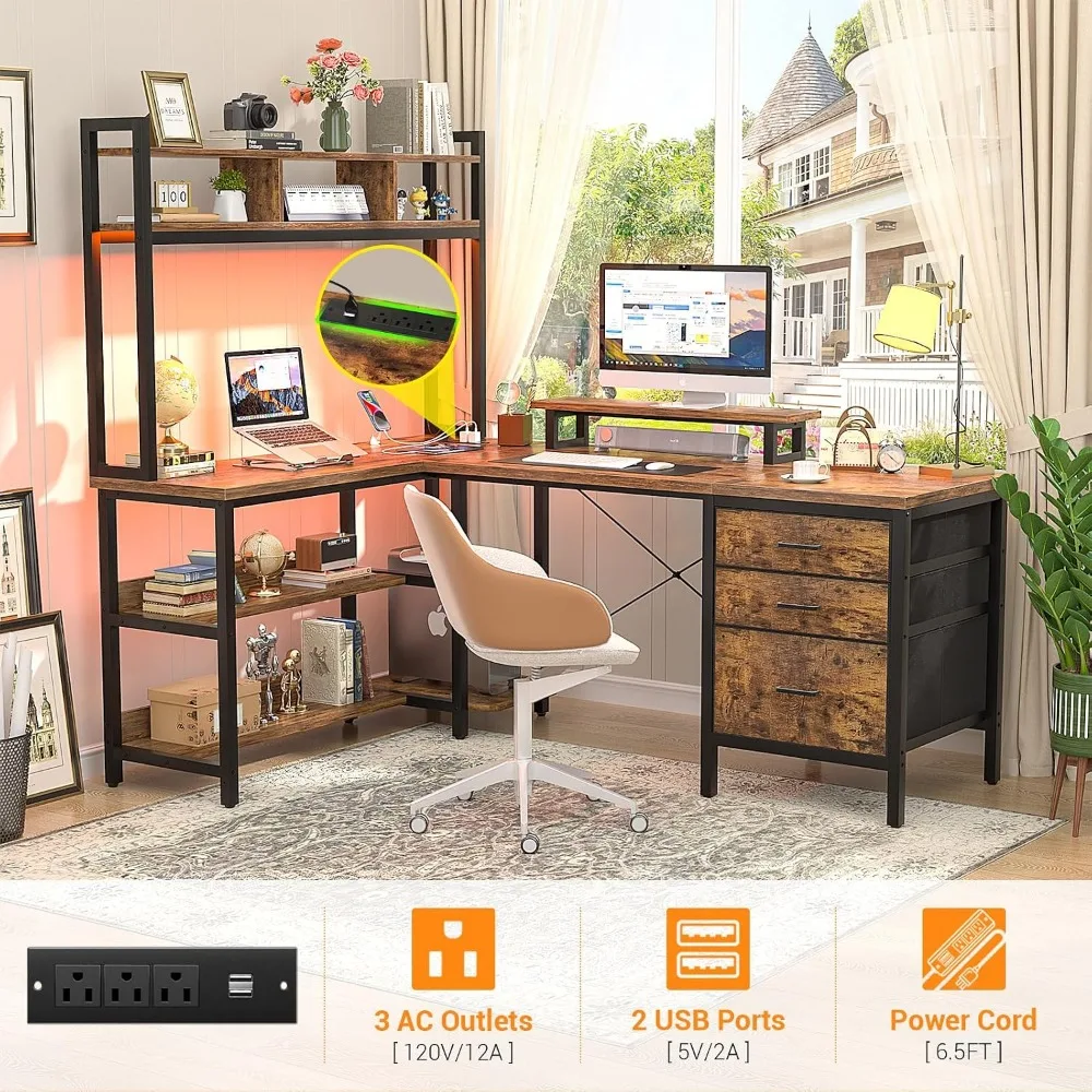 Aheaplus L Shaped Desk with Hu - Gaming Desk With Hutch ulasan dan harga