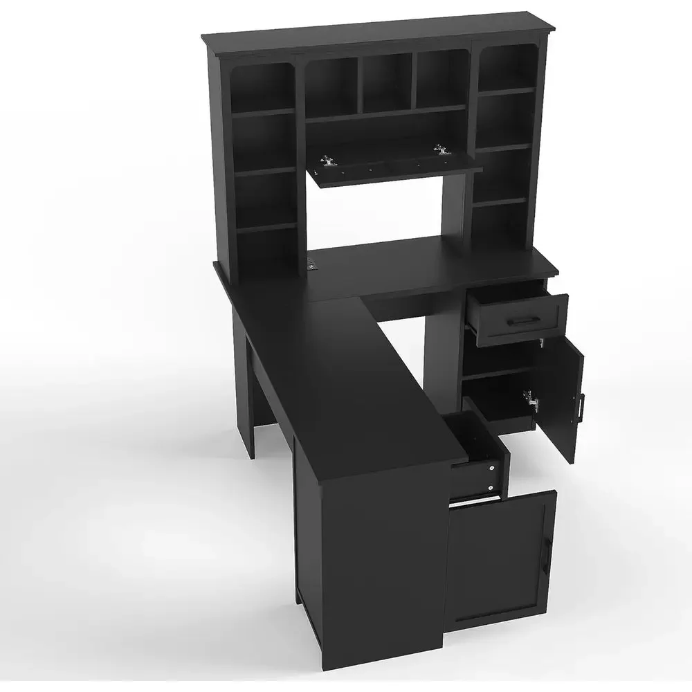 L-Shaped Office Desk with Stor - Gaming Desk With Hutch ulasan dan harga