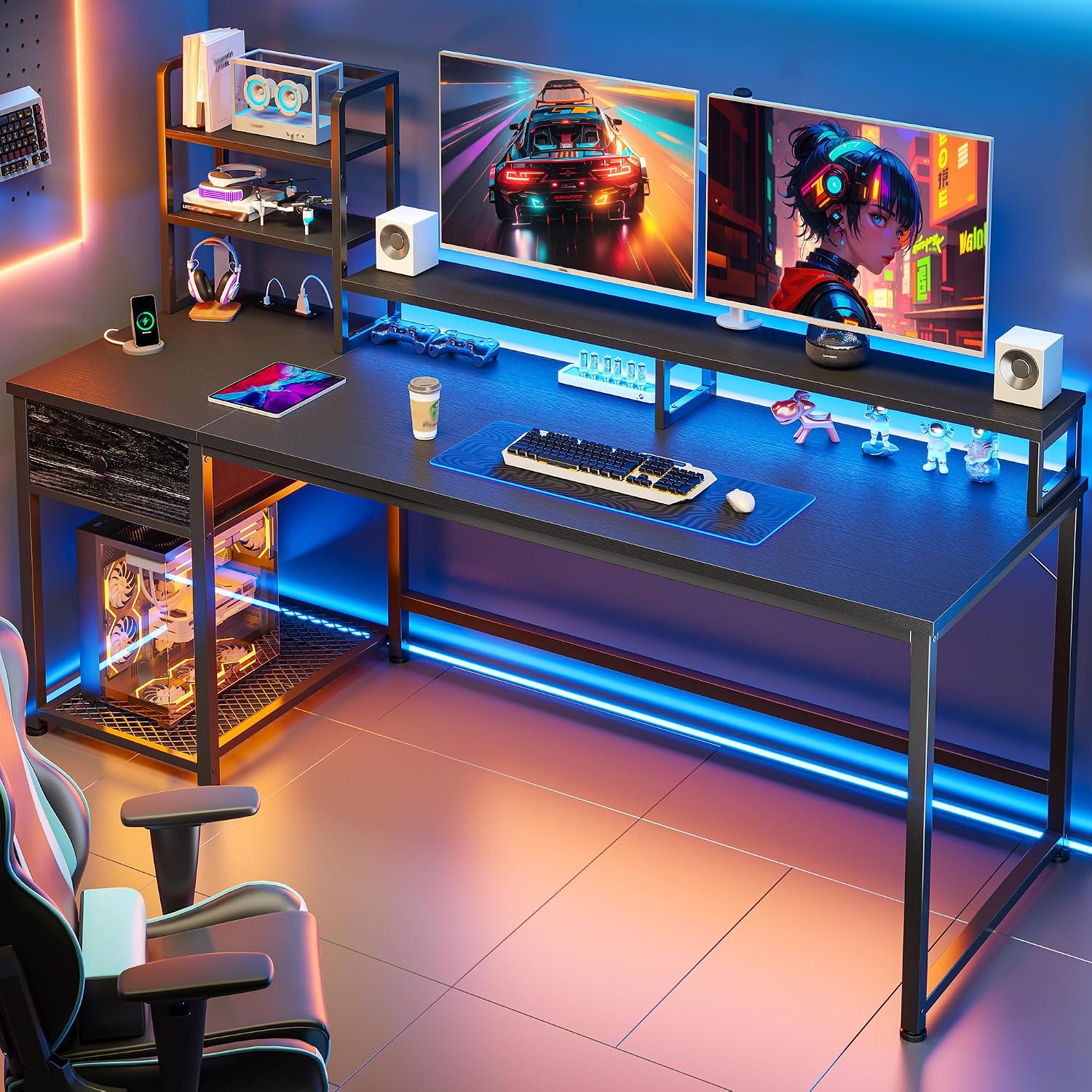 Gaming Desk with Hutch & Drawe - Gaming Desk With Hutch ulasan dan harga