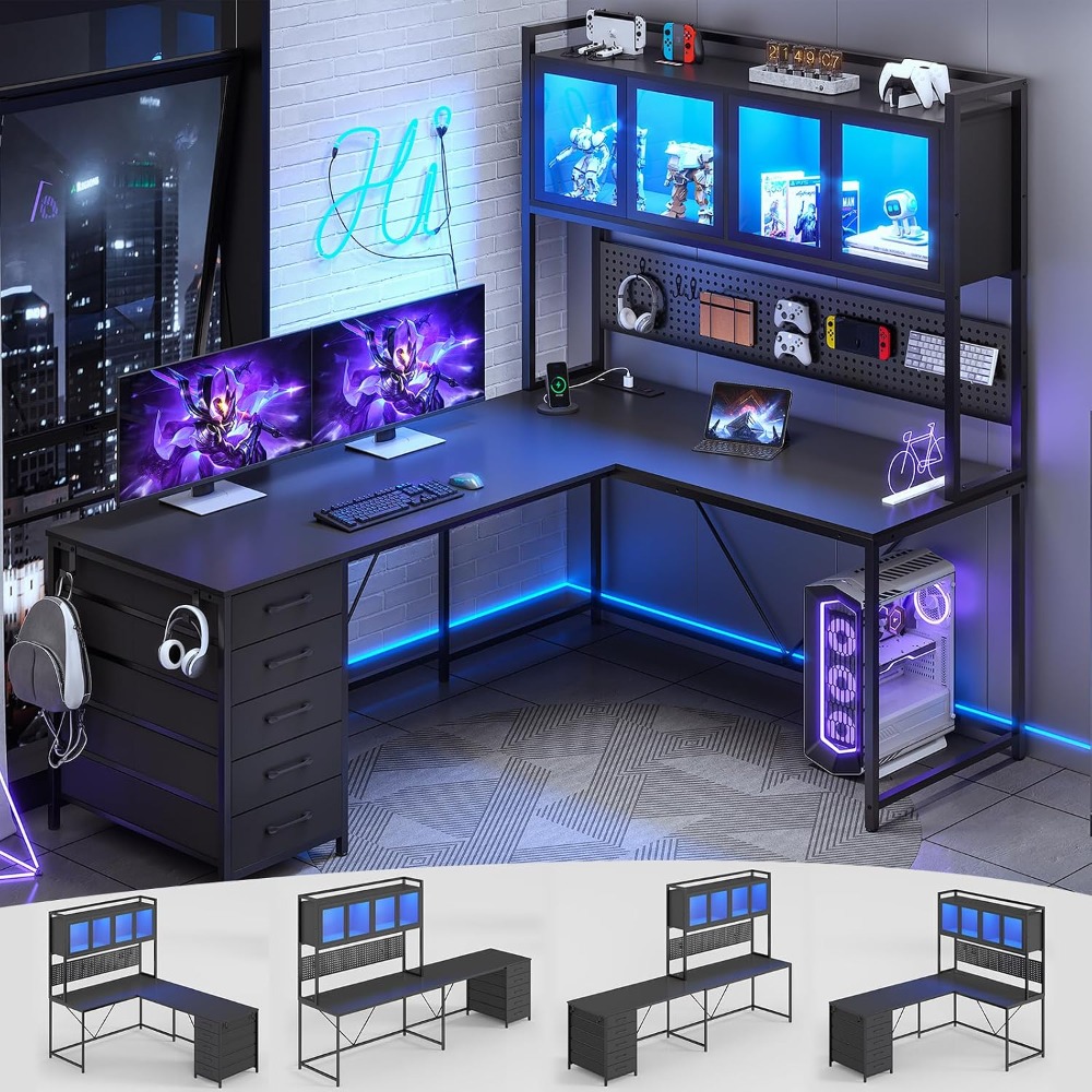 L Shaped Gaming Desk with Draw - Gaming Desk With Hutch ulasan dan harga