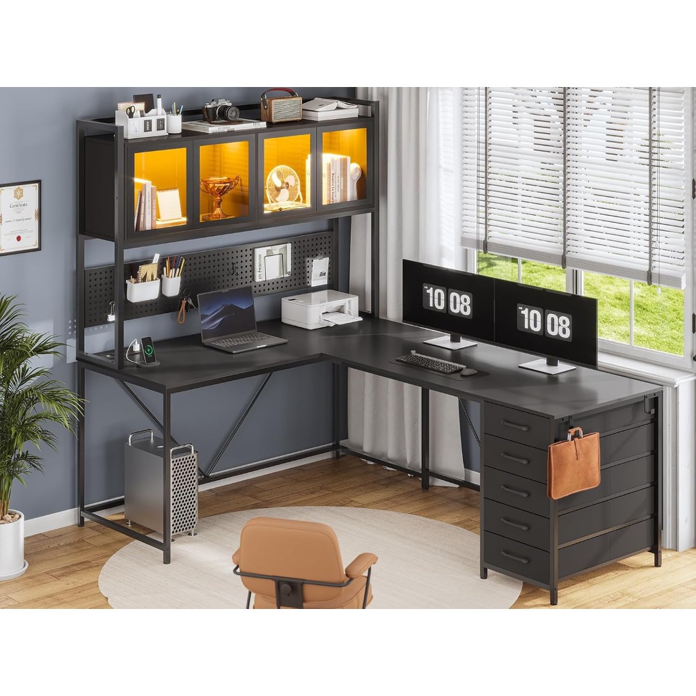 L Shaped Gaming Desk with Draw - Gaming Desk With Hutch ulasan dan harga